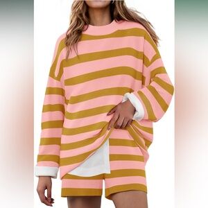 MWT • ZESICA • Striped 2-Piece Oversized Long Sleeve Top/Shorts Pajama Set • L